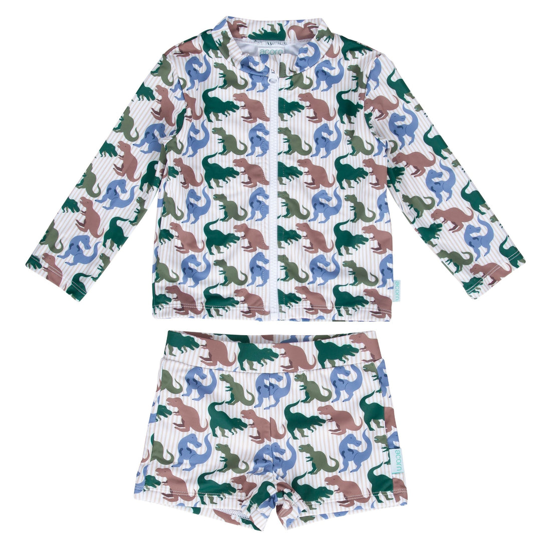 ACORN KIDS - ZIP UPF50+ RASHIE TOP AND SHORTS : T REX [sz:1 YR]