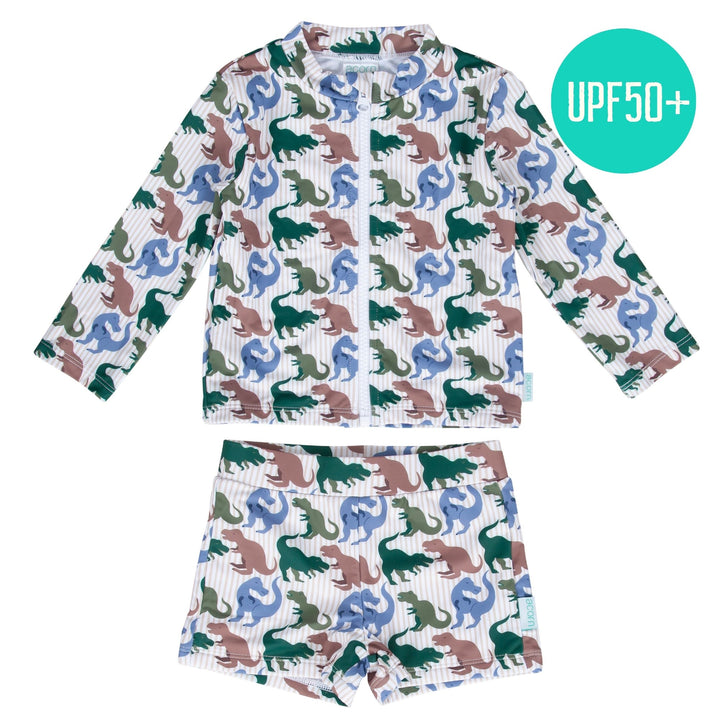 ACORN KIDS - ZIP UPF50+ RASHIE TOP AND SHORTS : T REX [sz:1 YR]