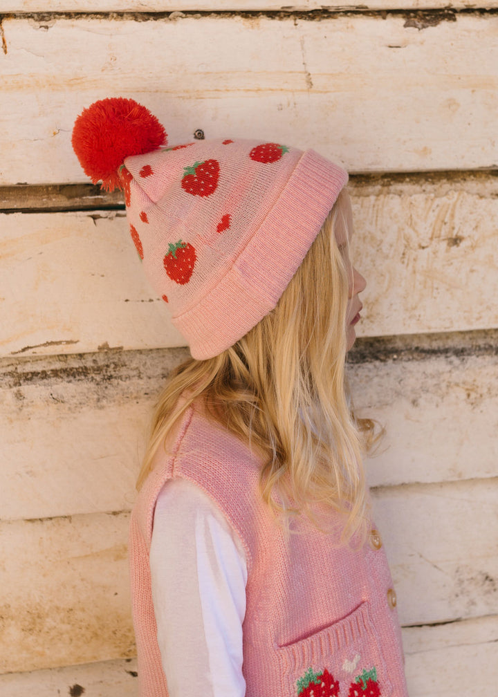 ACORN KIDS - STRAWBERRY FIELDS MERINO BEANIE: RED & GREEN [sz:XXS (0-3 MTHS)]