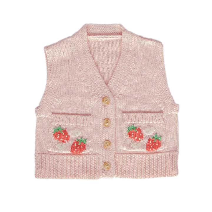 ACORN KIDS - STRAWBERRY FIELDS MERINO VEST: RED & GREEN [sz:1 YR]