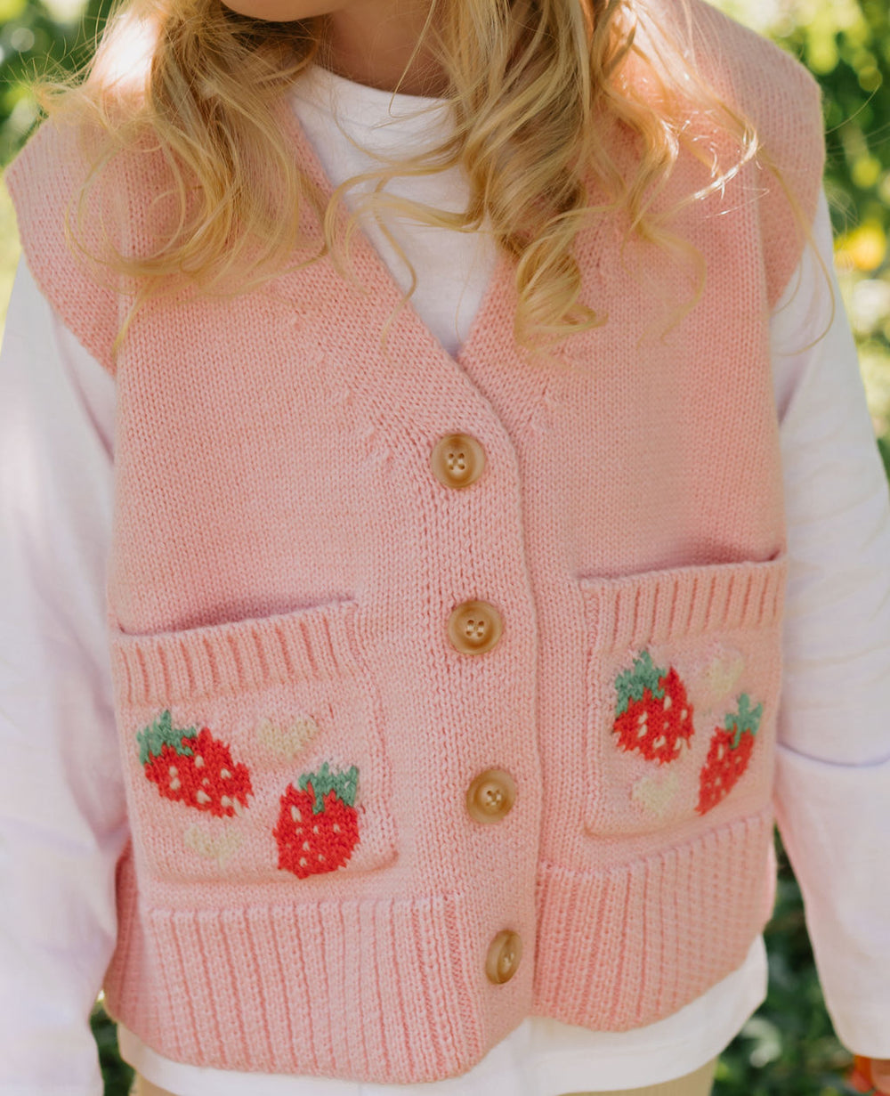 ACORN KIDS - STRAWBERRY FIELDS MERINO VEST: RED & GREEN [sz:1 YR]