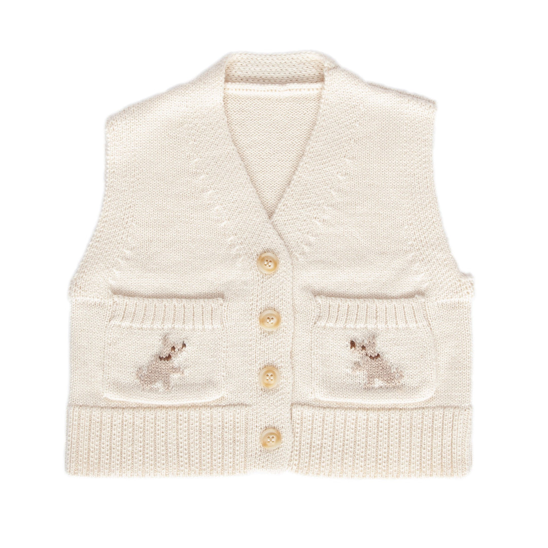 ACORN KIDS - PUPPY DOG MERINO VEST: TAN [sz:1 YR] 