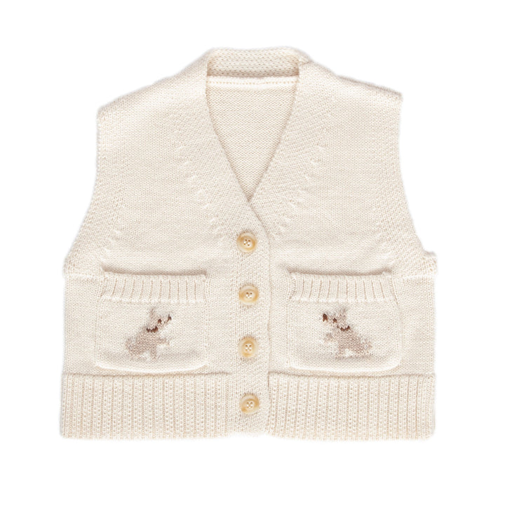 ACORN KIDS - PUPPY DOG MERINO VEST: TAN [sz:1 YR] 