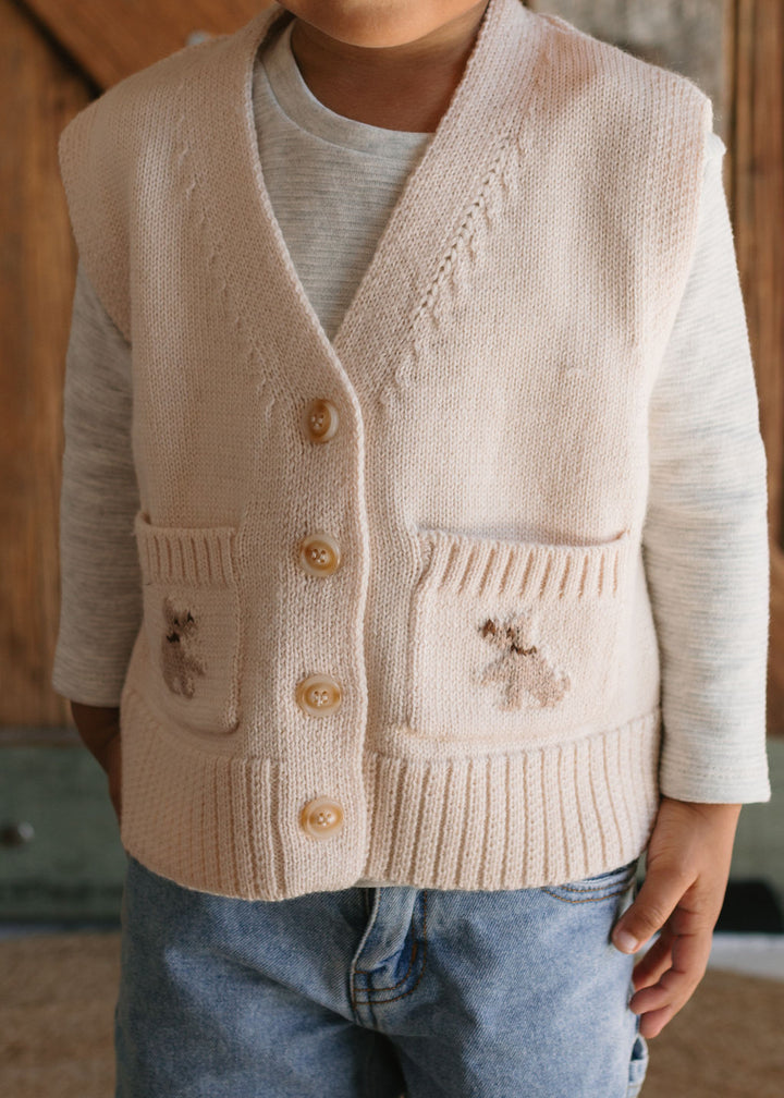 ACORN KIDS - PUPPY DOG MERINO VEST: TAN [sz:1 YR] 