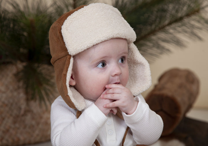 ACORN KIDS - AVIATOR CORD BEANIE: CHESTNUT [sz:S (6-18 MTHS)]