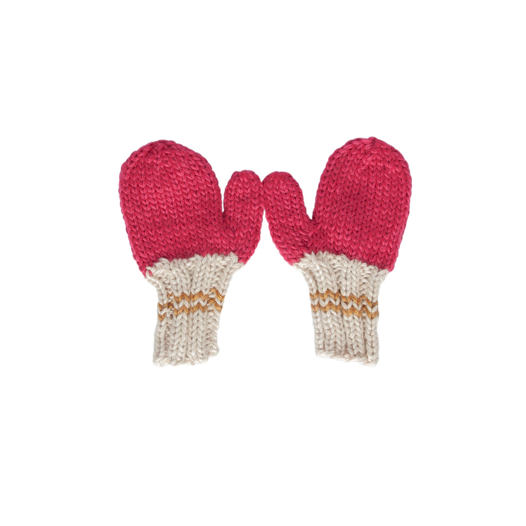 ACORN KIDS - TEDDY MITTENS: FUCHSIA AND CREAM [sz:S (6-18 MTHS)]