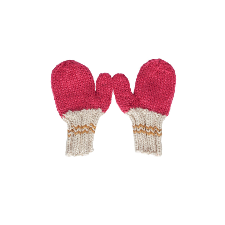 ACORN KIDS - TEDDY MITTENS: FUCHSIA AND CREAM [sz:S (6-18 MTHS)]