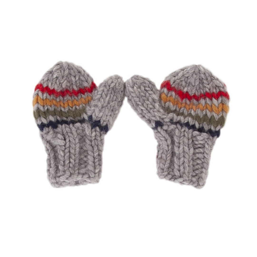 ACORN KIDS - RAINBOW STRIPE MITTENS: GREY