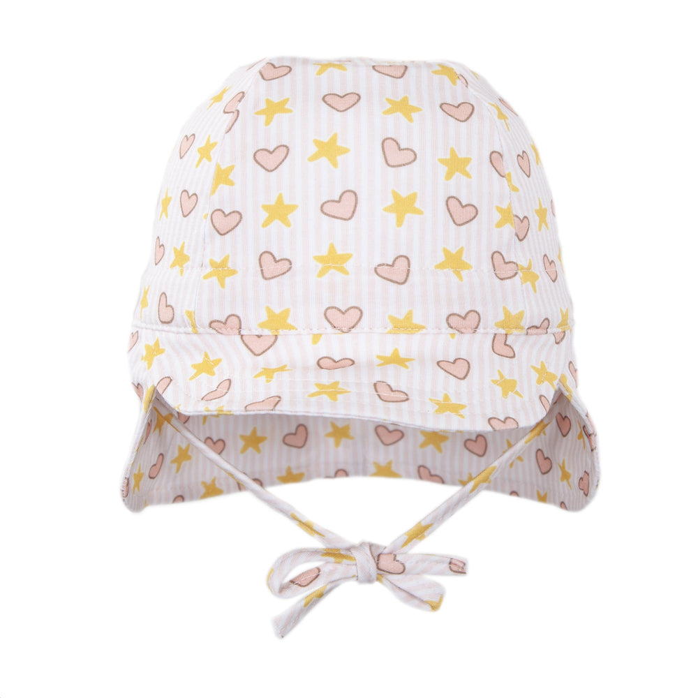 ACORN KIDS - FLAP HAT: LOVE AND STARS [sz:XXS - 38CM/0-3MTHS]
