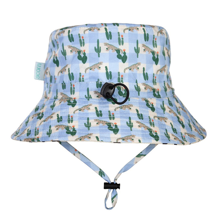ACORN KIDS - KIMODO DRAGON WIDE BRIM BUCKET HAT: BLUE/GREEN/BROWN
