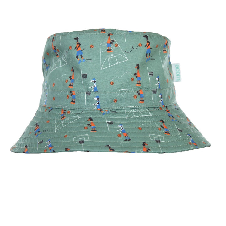 ACORN KIDS - SHOOTING HOOPS WIDE BRIM BUCKET HAT: GREEN/MULTI
