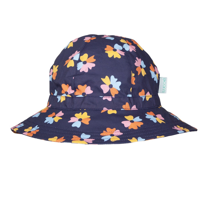 ACORN KIDS - WIDE BRIM SUNHAT: NAVY BLOOM [sz:S - 50CM/9-18 MTHS]