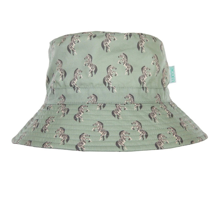 ACORN KIDS - WIDE BRIM BUCKET SUNHAT: DANCING ZEBRA [sz:XXL - 58CM/13 YRS & UP]