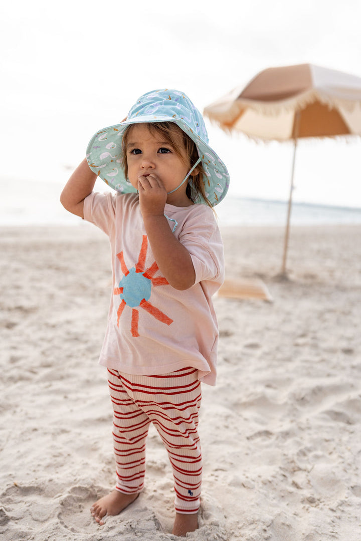 ACORN KIDS - FLOWER FIELD WIDE BRIM SUNHAT: PEACH/MULTI