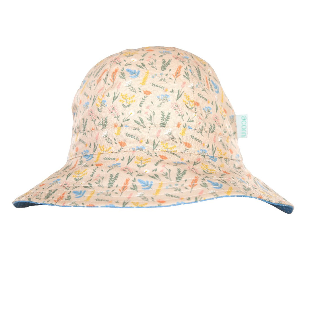 ACORN KIDS - WILDFLOWERS WIDE BRIM SUNHAT: CREAM MULTI