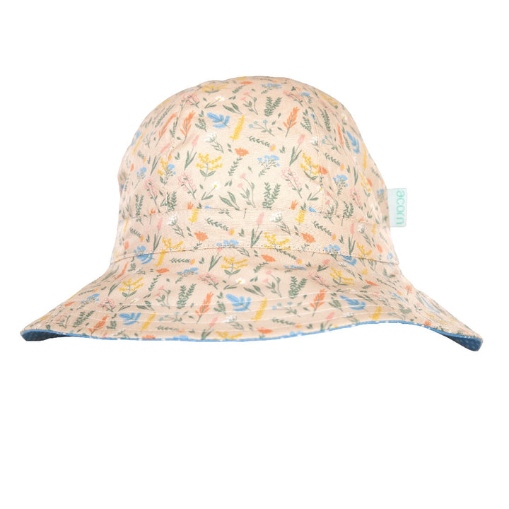 ACORN KIDS - WILDFLOWERS WIDE BRIM SUNHAT: CREAM MULTI