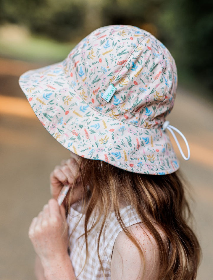ACORN KIDS - WILDFLOWERS WIDE BRIM SUNHAT: CREAM MULTI
