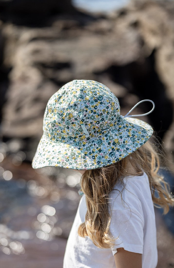 ACORN KIDS - MAEVE WIDE BRIM SUNHAT: GREEN/YELLOW