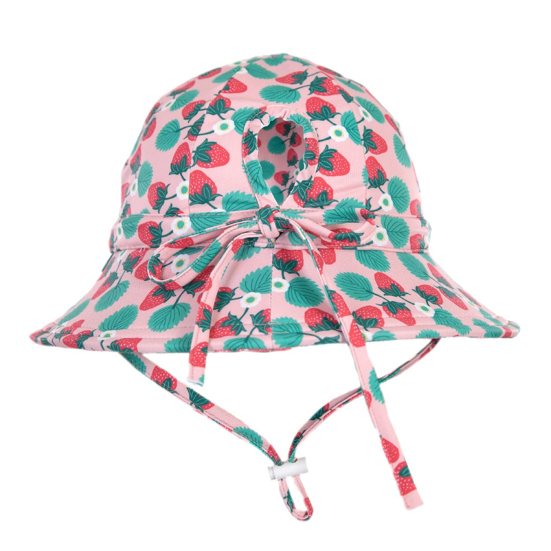 ACORN KIDS - STRAWBERRY WIDE BRIM SWIM HAT: PINK/MULTI