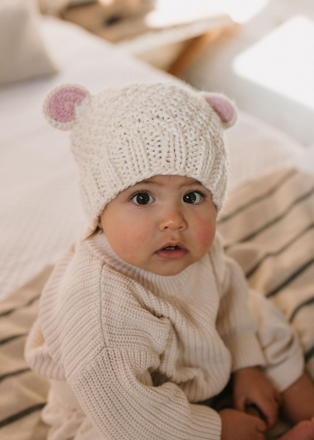 ACORN KIDS - BEAR BEANIE: CREAM [sz:XXS (0-3 MTHS)]