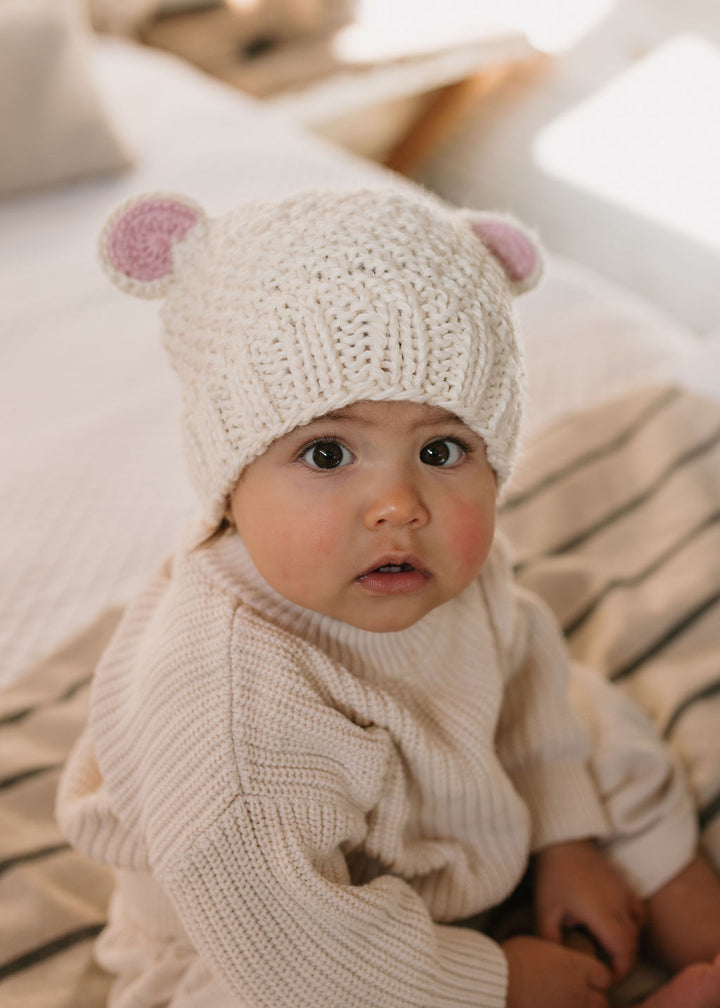 ACORN KIDS - BEAR BEANIE: CREAM [sz:XXS (0-3 MTHS)]