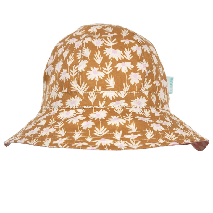 ACORN KIDS - DAISY CHAIN WIDE BRIM REVERSIBLE SUNHAT: GOLD, CREAM AND PINK [sz:S - 50CM/9-18 MTHS]