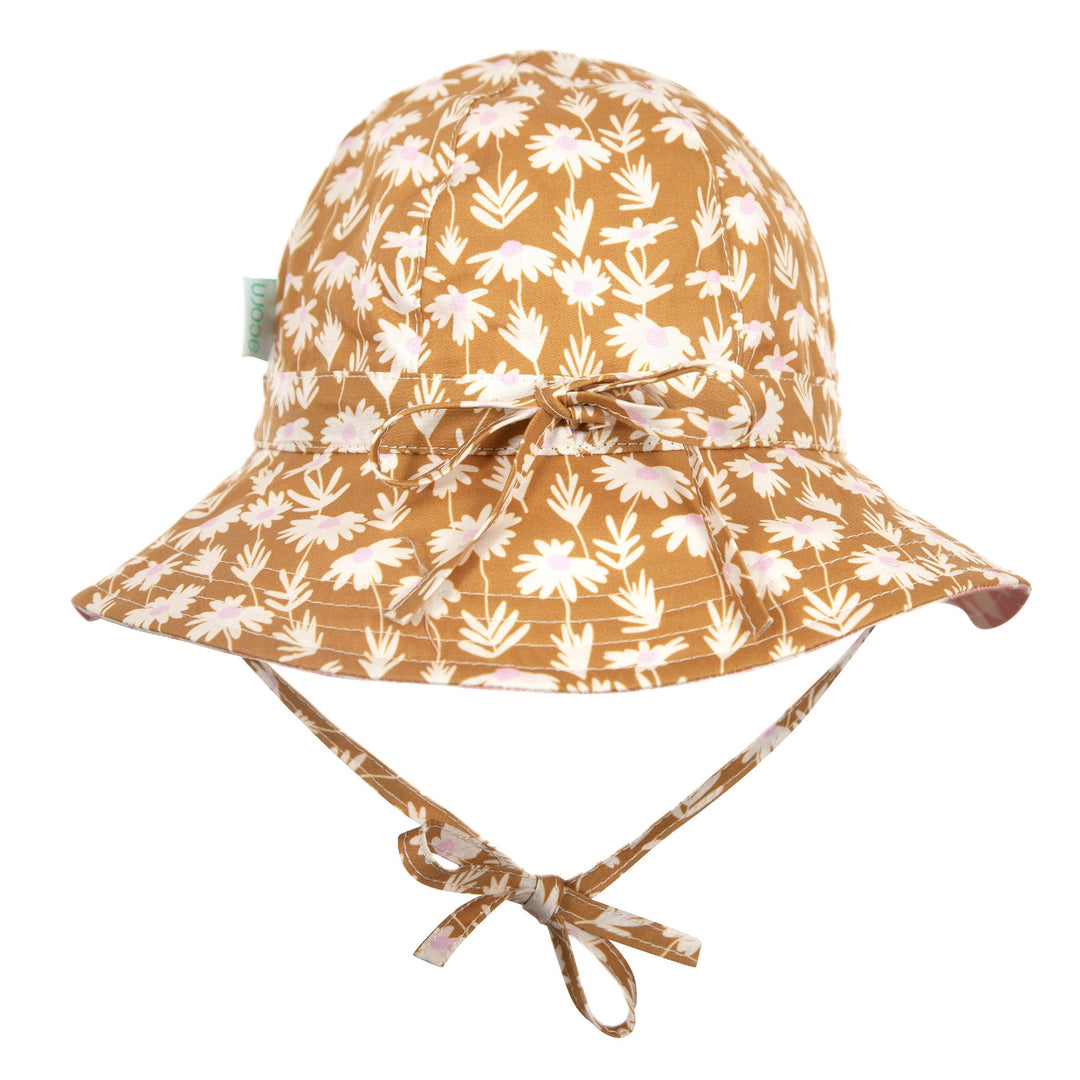 ACORN KIDS - DAISY CHAIN WIDE BRIM REVERSIBLE SUNHAT: GOLD, CREAM AND PINK [sz:S - 50CM/9-18 MTHS]