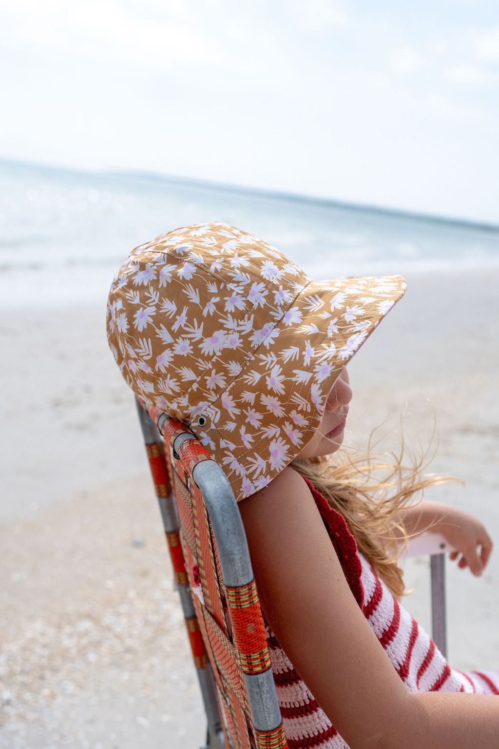 ACORN KIDS - DAISY CHAIN WIDE BRIM REVERSIBLE SUNHAT: GOLD, CREAM AND PINK [sz:S - 50CM/9-18 MTHS]