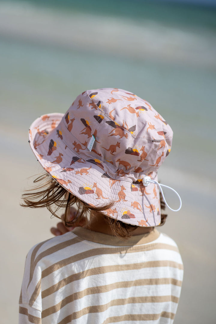 ACORN KIDS - AUSSIE SUNSET WIDE BRIM BUCKET HAT: MID BROWN [sz:S - 50CM/9-18 MONTHS]