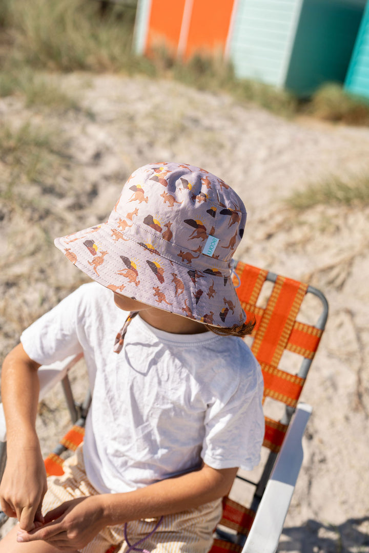 ACORN KIDS - AUSSIE SUNSET WIDE BRIM BUCKET HAT: MID BROWN [sz:S - 50CM/9-18 MONTHS]