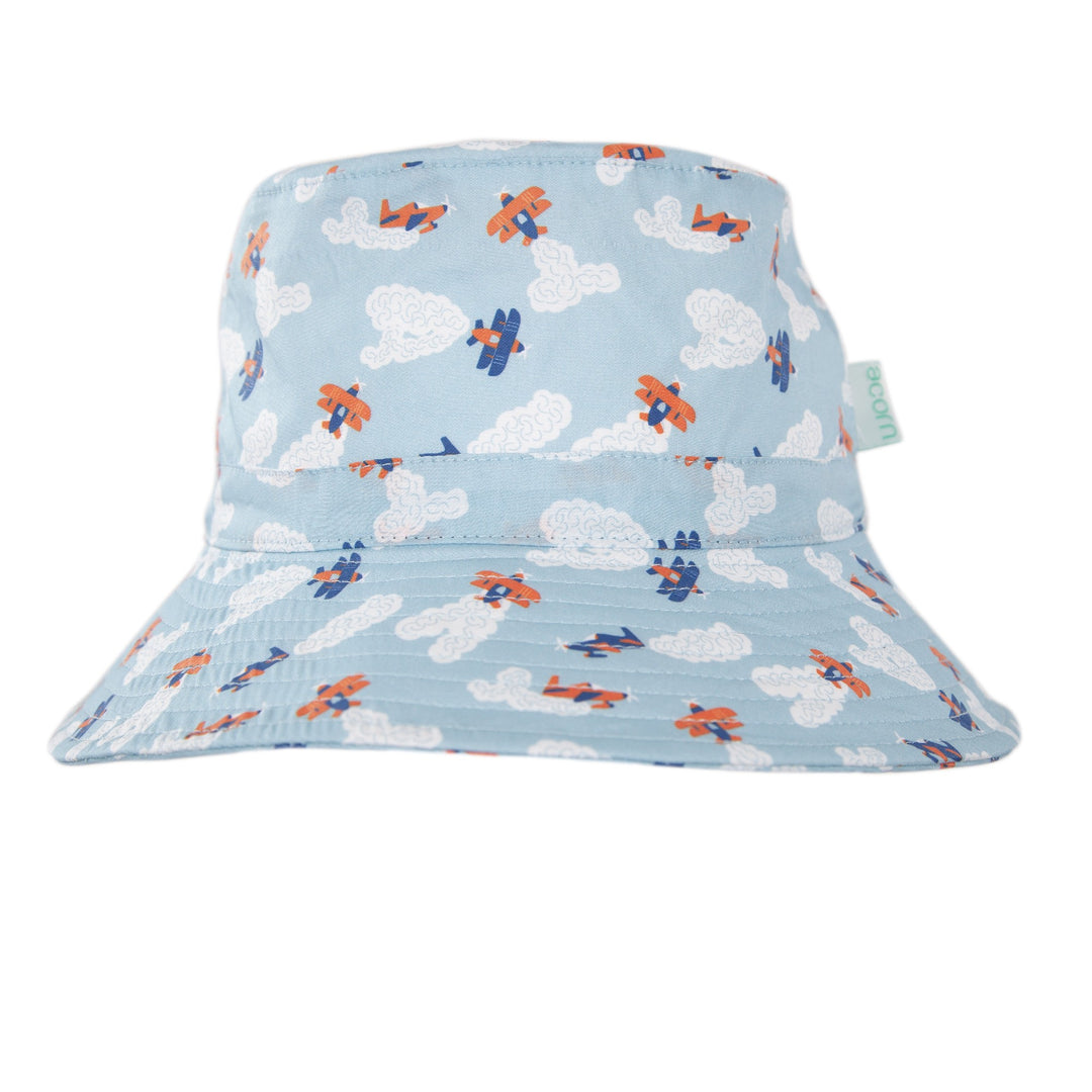 ACORN KIDS - WIDE BRIM BUCKET SUNHAT: HIGH FLYERS [sz:S - 50CM/9-18 MTHS]