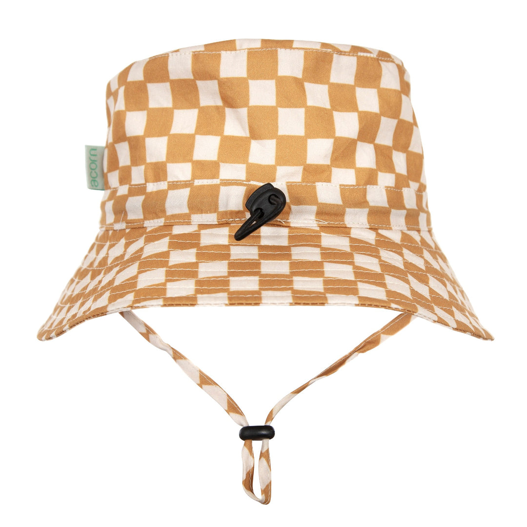 ACORN KIDS - WIDE BRIM BUCKET HAT: CHECKMATE [sz:S - 50CM/9-18 MTHS]