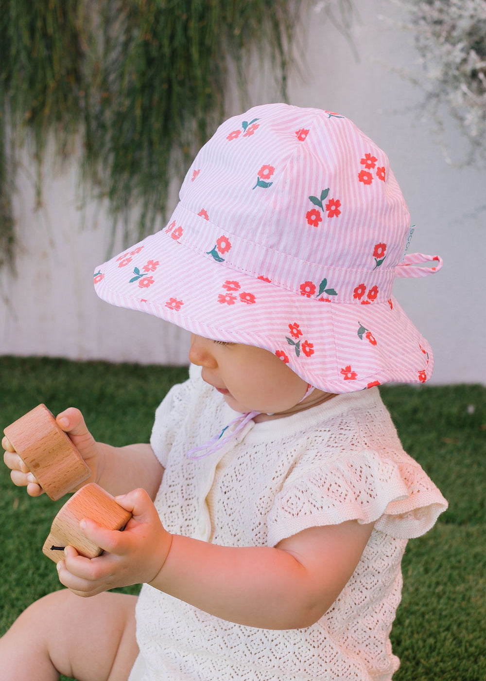 ACORN KIDS - INFANT WIDE BRIM SUNHAT: STRIPED POSEY [sz:XS - 46CM/0-9 MTHS]