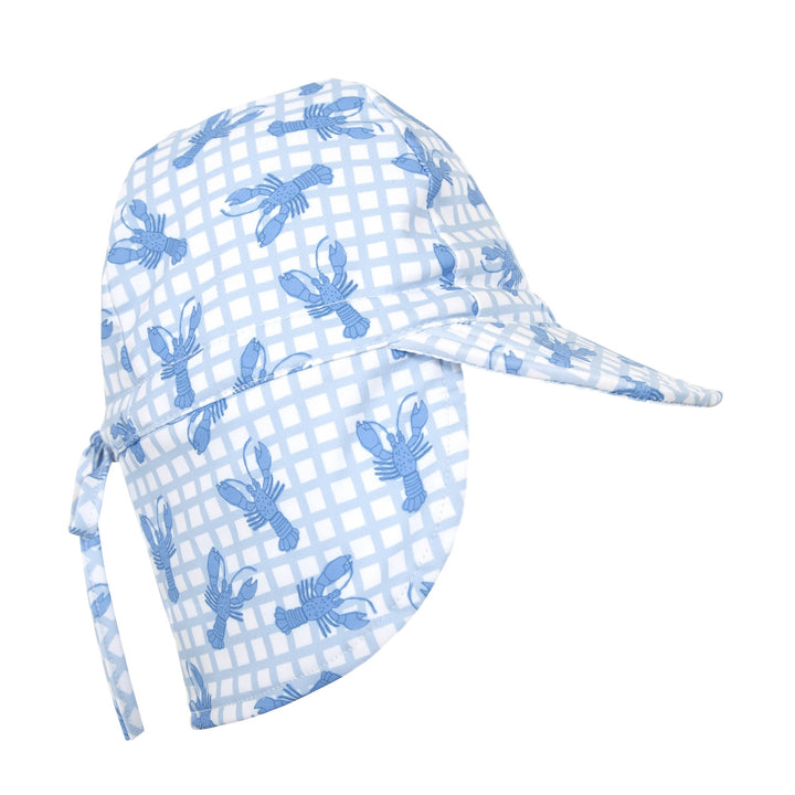 ACORN KIDS - BLUE LOBSTERS SWIM FLAP CAP: BLUE AND CREAM [sz:S - 50CM/9-18 MONTHS]