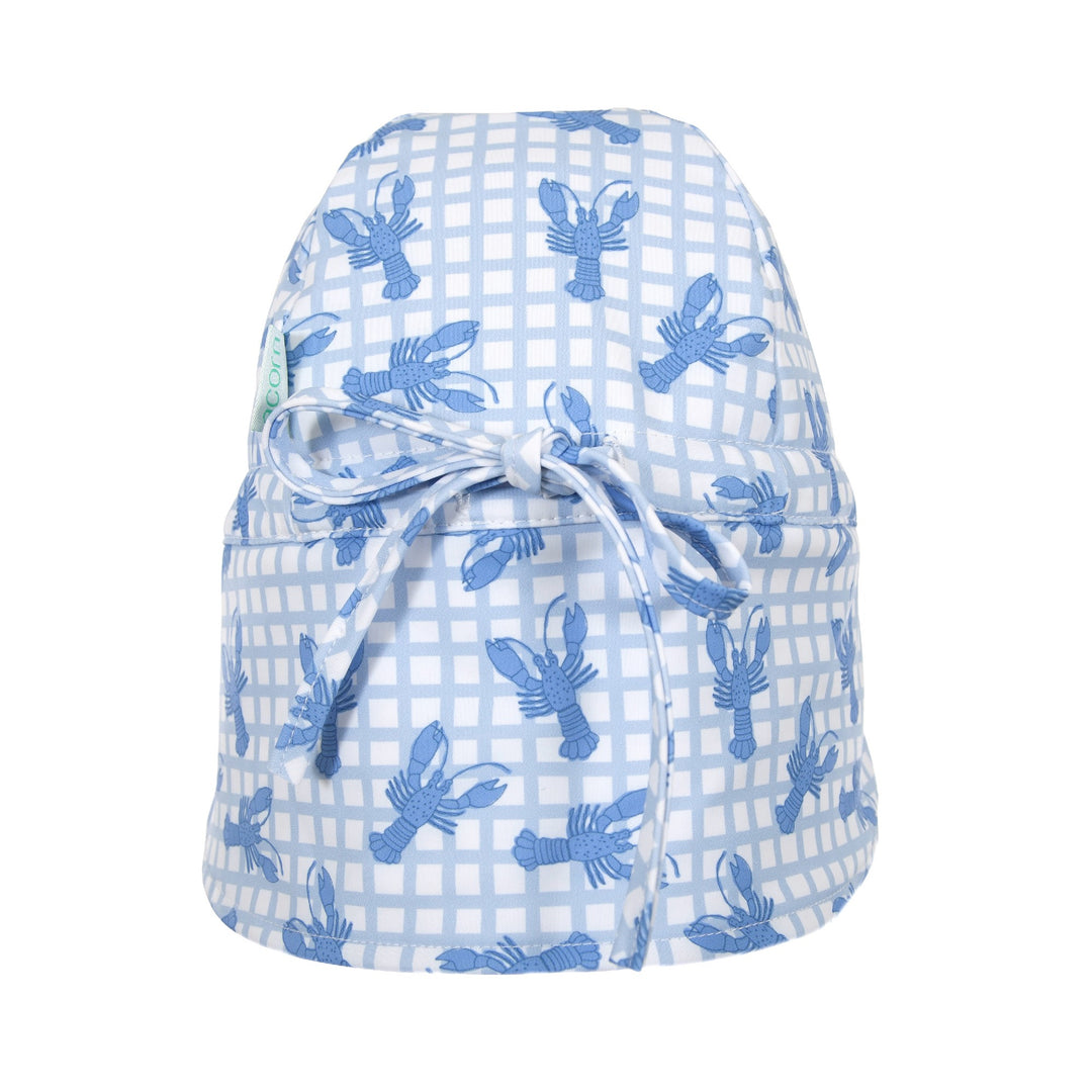 ACORN KIDS - BLUE LOBSTERS SWIM FLAP CAP: BLUE AND CREAM [sz:S - 50CM/9-18 MONTHS]