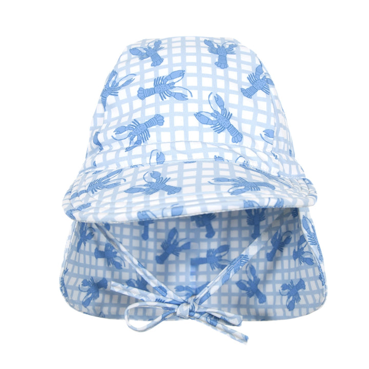 ACORN KIDS - BLUE LOBSTERS SWIM FLAP CAP: BLUE AND CREAM [sz:S - 50CM/9-18 MONTHS]