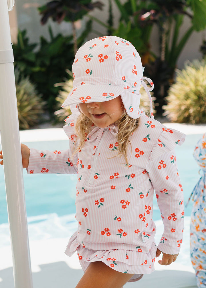 ACORN KIDS - SWIM FLAP CAP: STRIPED POSEY [sz:S - 50CM/9-18 MONTHS]