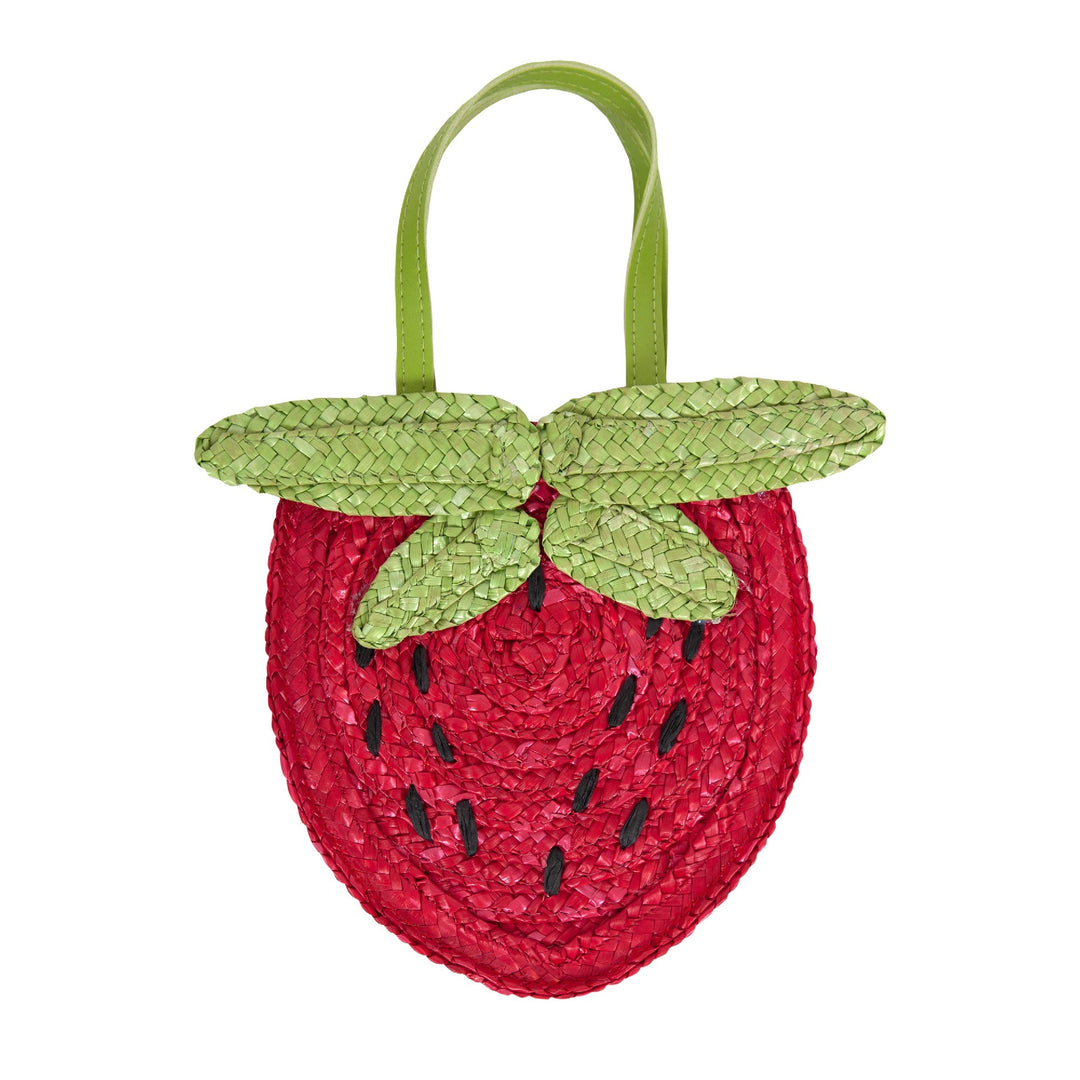 ACORN KIDS - STRAWBERRY STRAW HAND BAG: PINK AND GREEN 