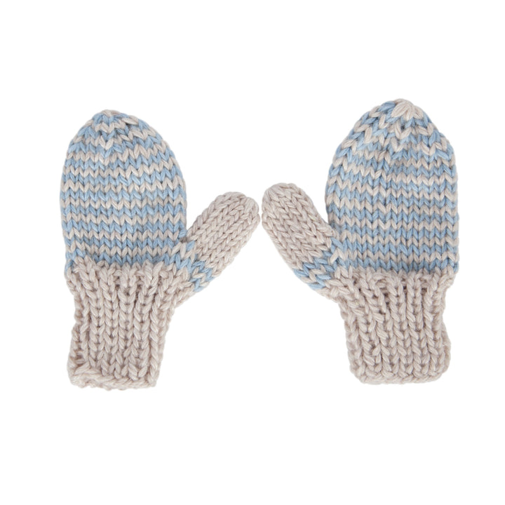 ACORN KIDS - FLOPSY MITTENS: BLUE AND OATMEAL [sz:S (6-18 MTHS)]