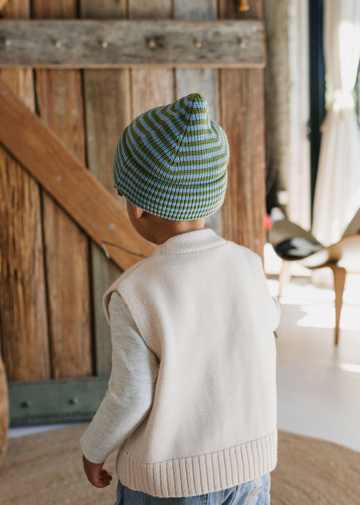 ACORN KIDS - BERLIN MERINO BEANIE: GREEN/BLUE STRIPE [sz:S (6-18 MTHS)]