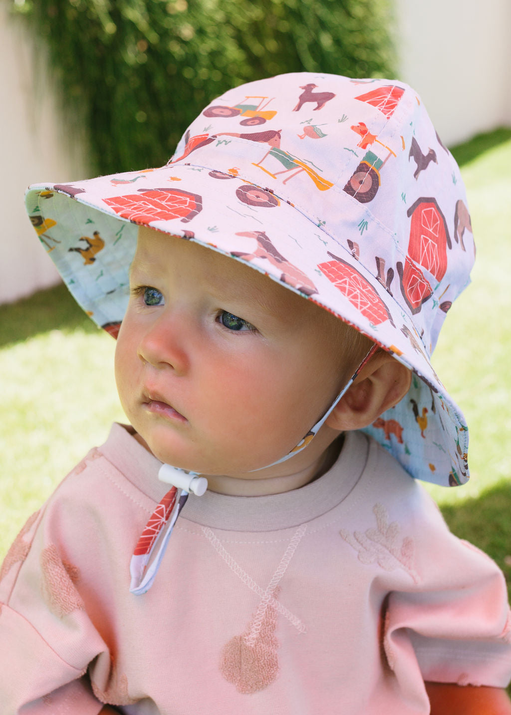 ACORN KIDS - INFANT WIDE BRIM SUNHAT: FARMYARD [sz:XS - 46CM/0-9 MTHS]