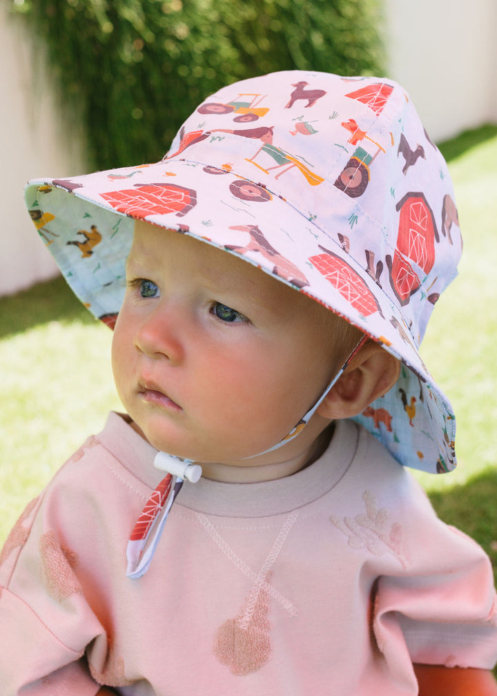ACORN KIDS - INFANT WIDE BRIM SUNHAT: FARMYARD [sz:XS - 46CM/0-9 MTHS]