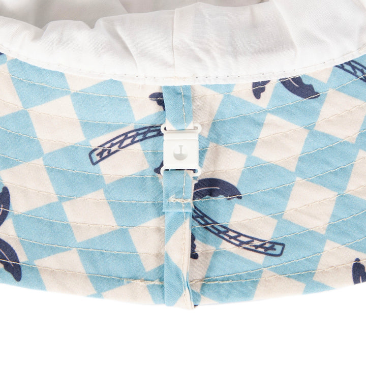 ACORN KIDS - WIDE BRIM BUCKET SUNHAT: BLUE CHECKED PALMS [sz:S - 50CM/9-18 MTHS]