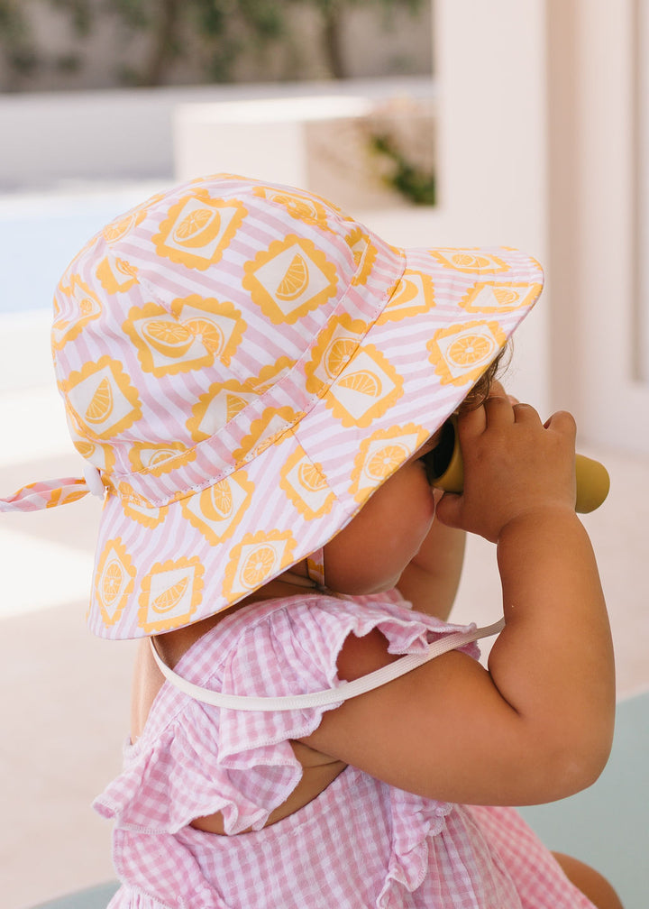 ACORN KIDS - WIDE BRIM SUNHAT: LEMONADE STRIPE [sz:S - 50CM/9-18 MTHS]