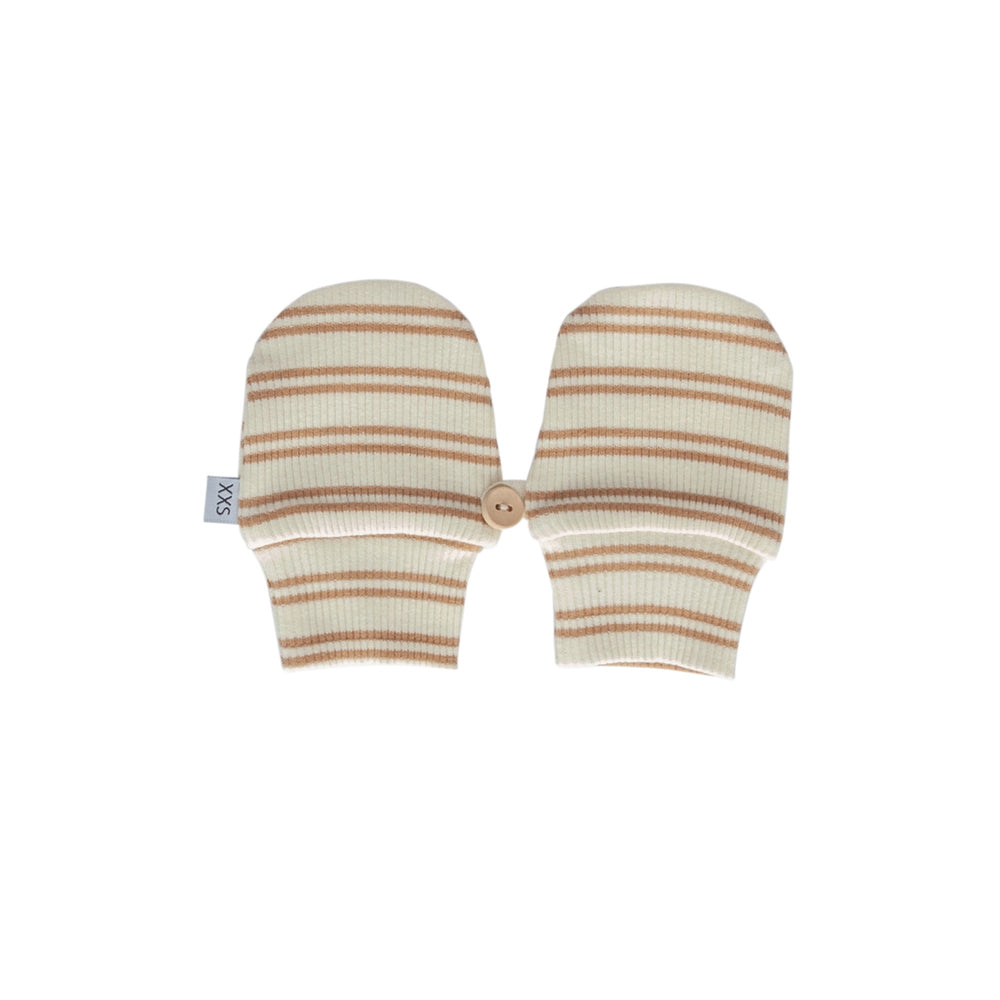 ACORN KIDS - HENLEY BEANIE & MITTENS SET: CARAMEL STRIPE [sz:XXS (0-3 MTHS)]