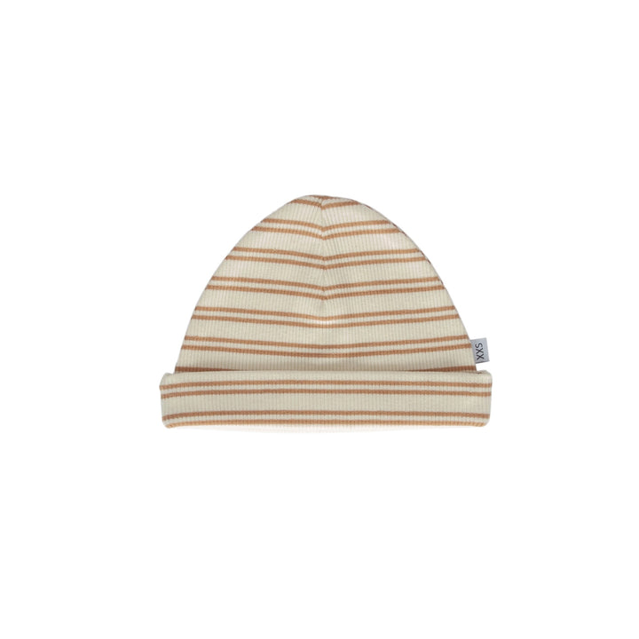 ACORN KIDS - HENLEY BEANIE & MITTENS SET: CARAMEL STRIPE [sz:XXS (0-3 MTHS)]