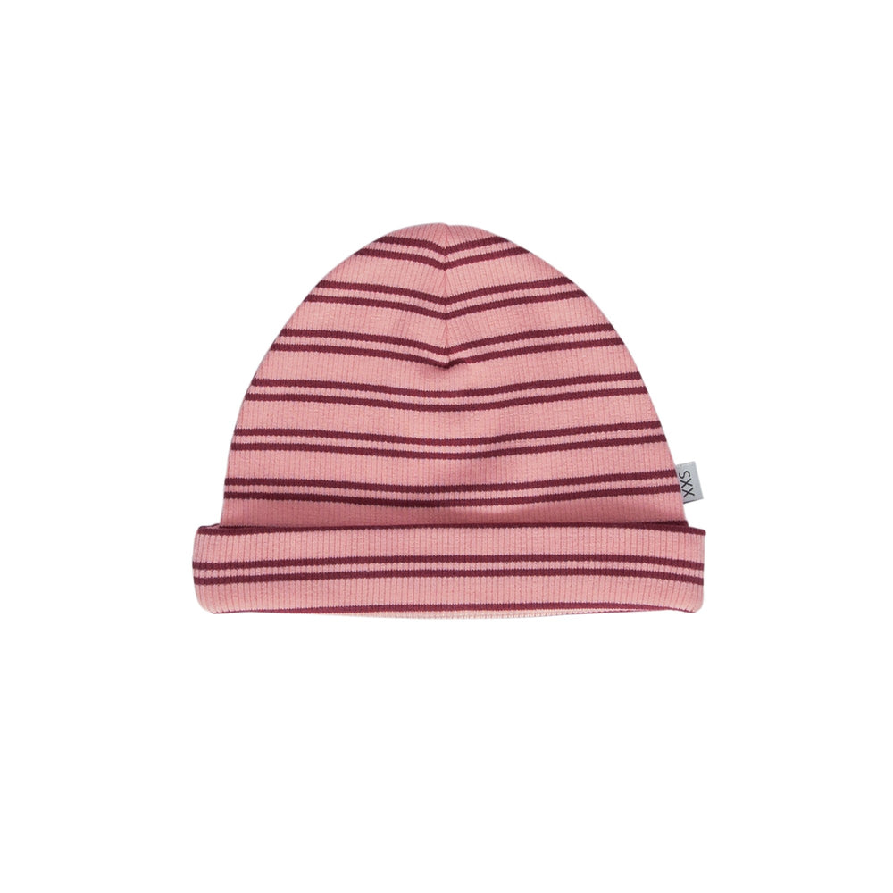 ACORN KIDS - HENLEY BEANIE & MITTENS SET: PINK STRIPE [sz:XXS (0-3 MTHS)]