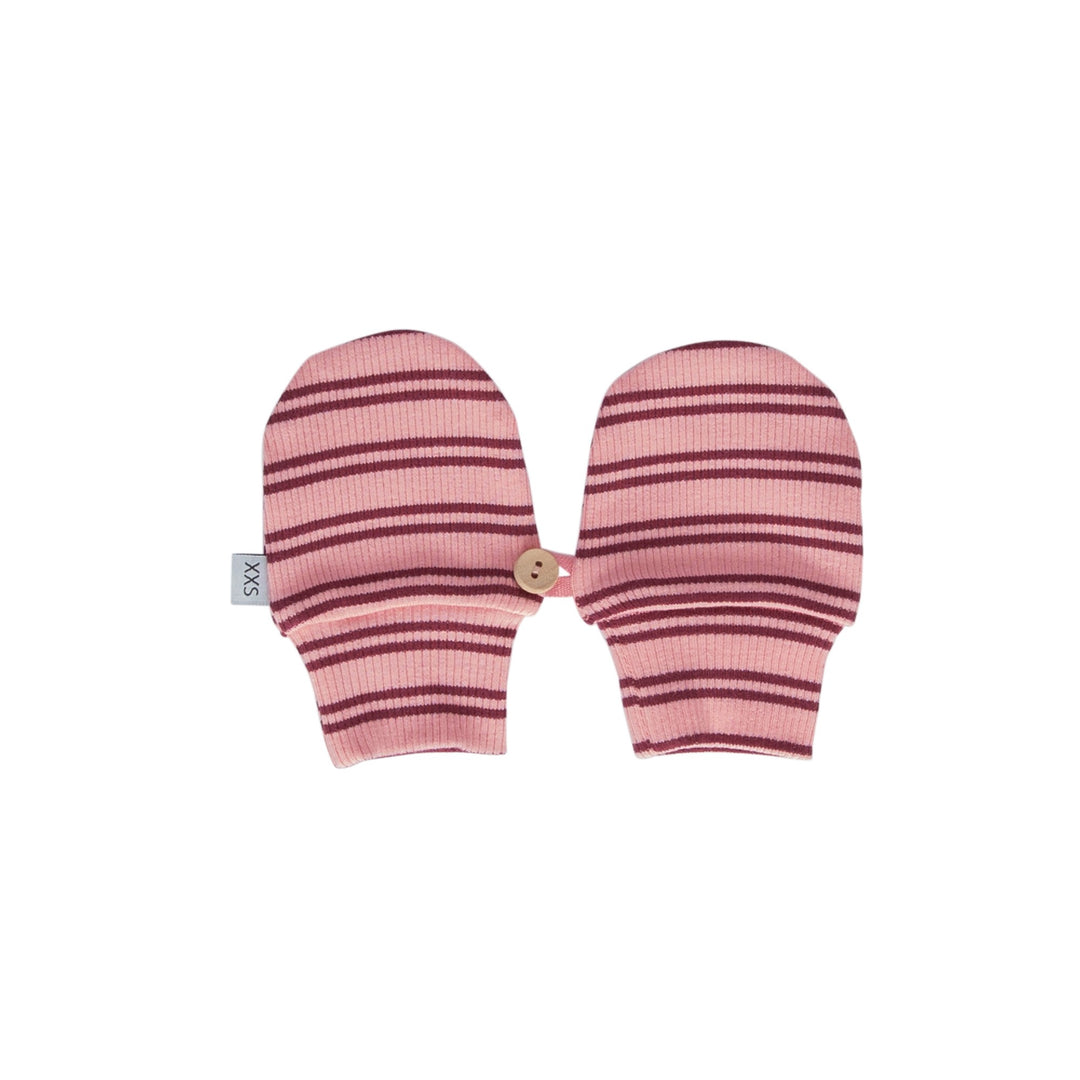 ACORN KIDS - HENLEY BEANIE & MITTENS SET: PINK STRIPE [sz:XXS (0-3 MTHS)]