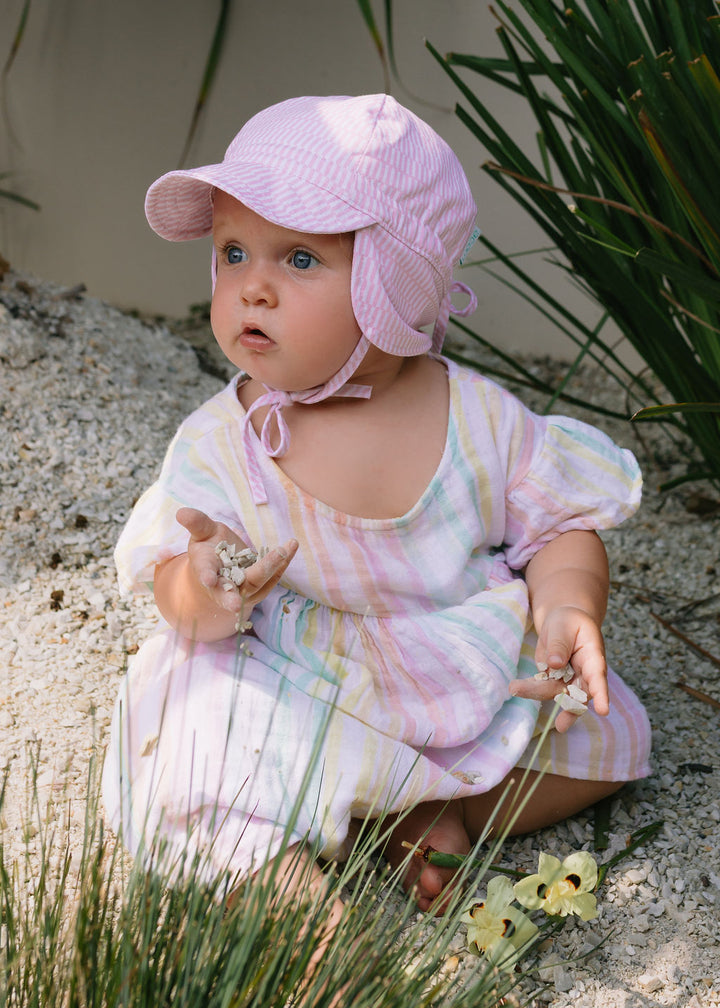 ACORN KIDS - FLAP HAT SOFT JERSEY: PINK SPRINKLES [sz:XS - 46CM/0-9 MTHS]