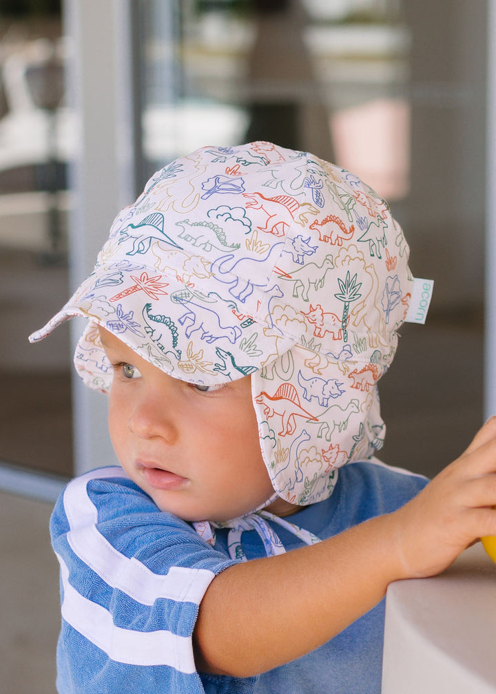 ACORN KIDS - FLAP HAT SOFT JERSEY: DINOS [sz:XS - 46CM/0-9 MTHS]